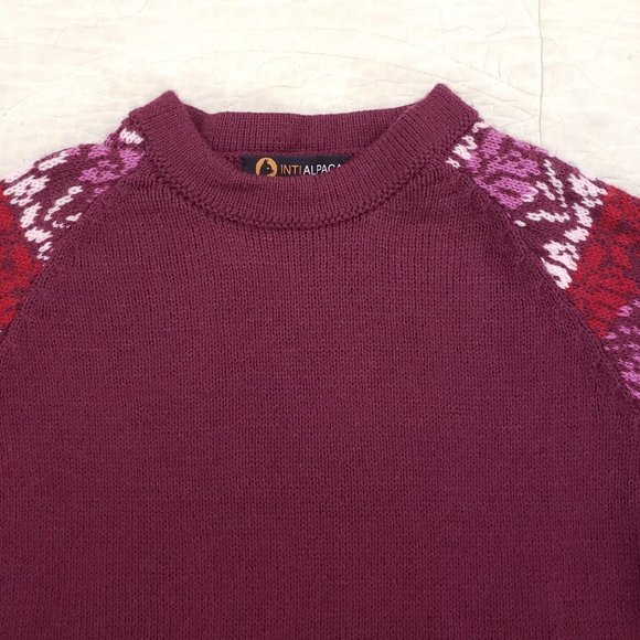 Intialpaca Inti 100% Alpaca Wool Fair Isle Nordic Sweater Womens Medium Peru - Picture 6 of 8